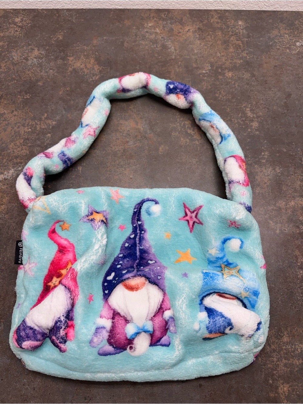 Plush Gnome Shoulder Bag - Aqua with Pink, Purple & Blue